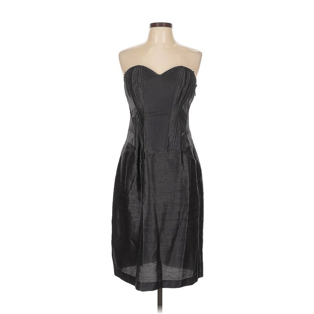Max Azria Black Strapless Corset Sweetheart Neck Drop Waist HOCO Dress LBD Sz12
